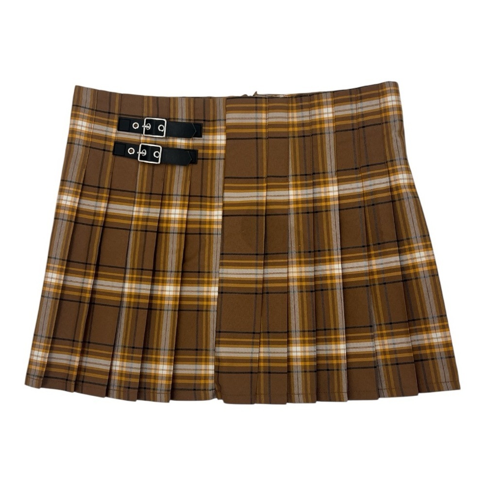 No boundaries schoolgirl box pleated plaid buckle skirt size XL Brown